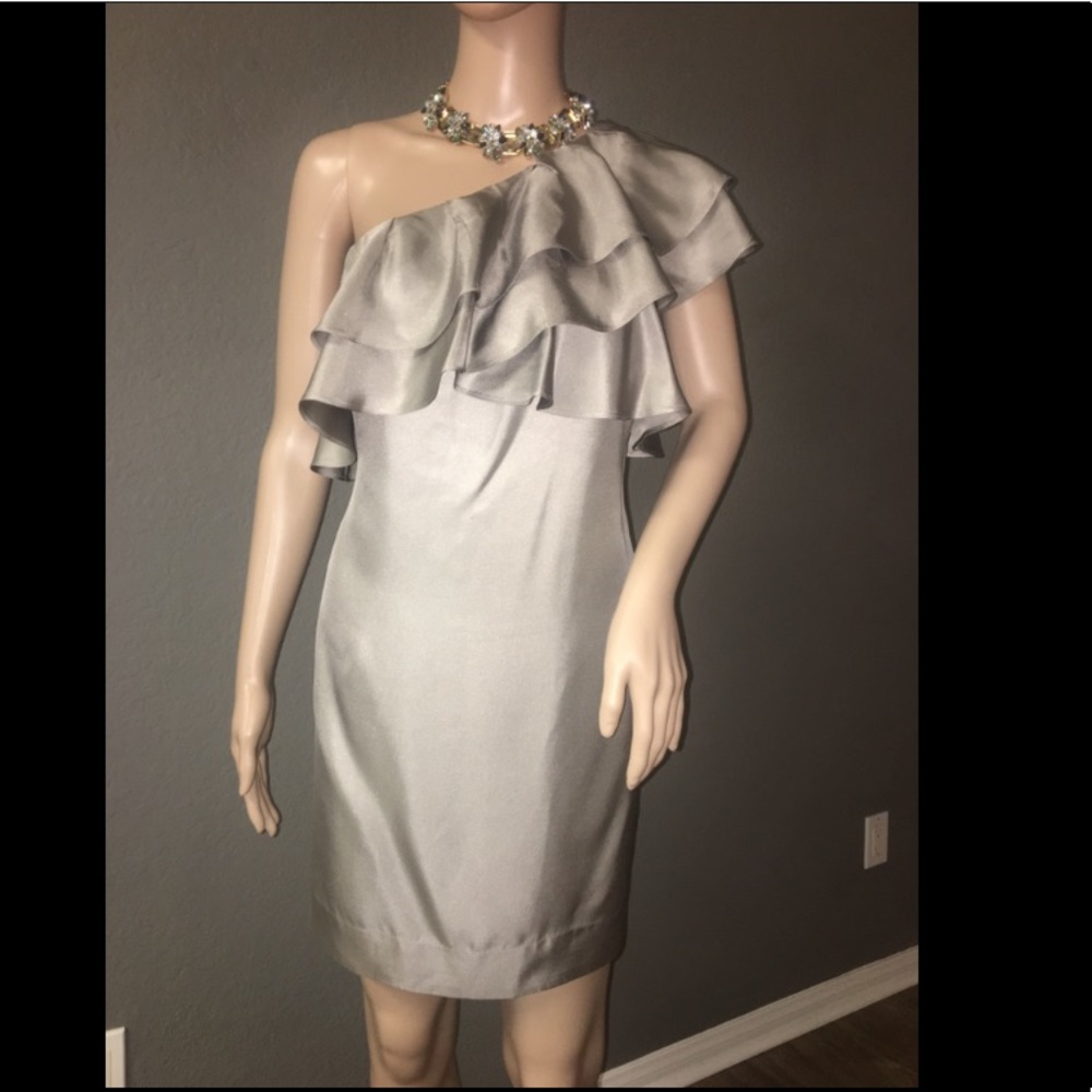 Banana Republic Silk One Shoulder Dress w Ruffles